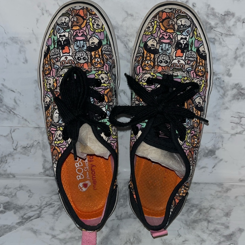 Skechers BOBS Cat print canvas shoes sneakers womens size 8 kittens laces